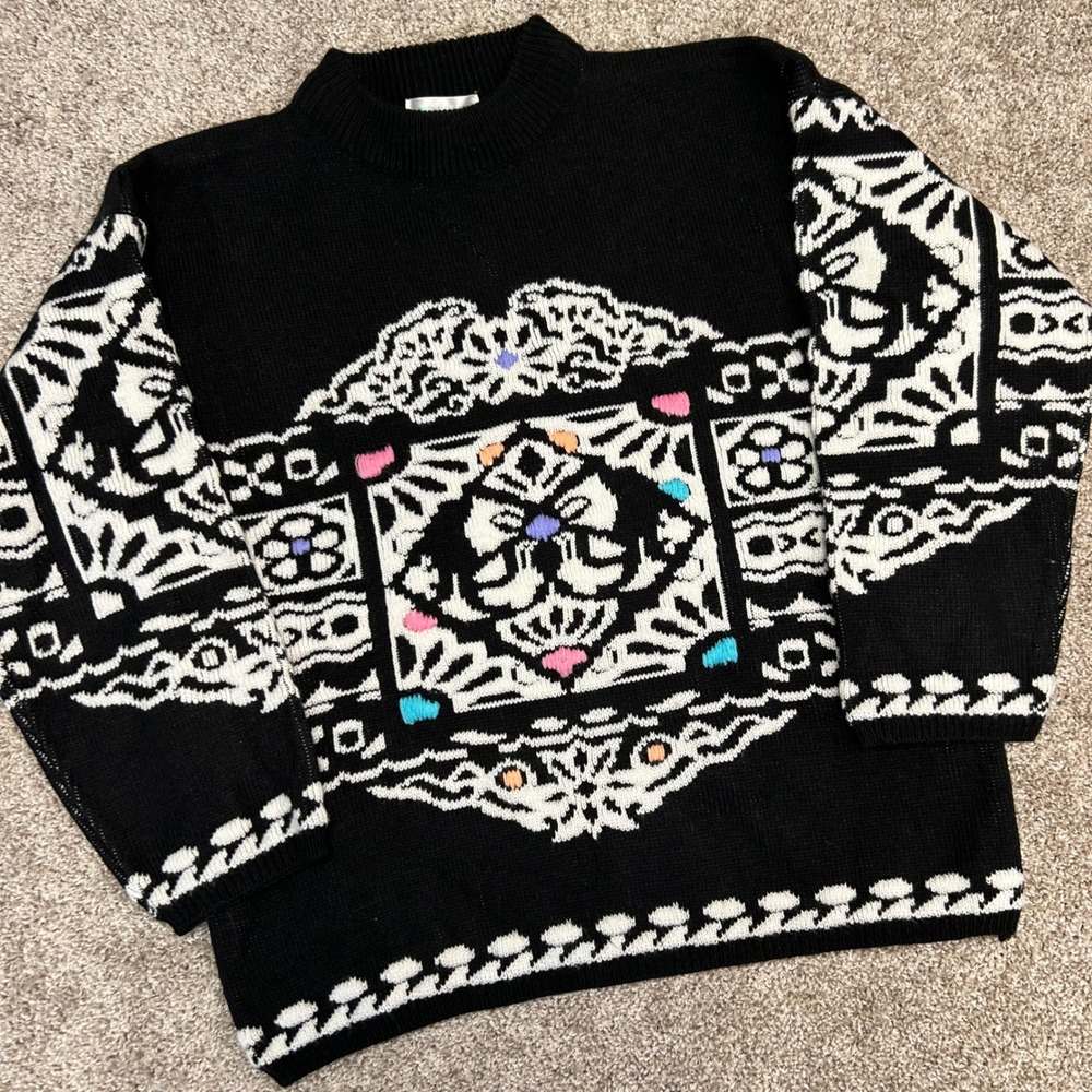 Vintage Jamie Scott High Neck Sweater Geometric Women Size Large Heavyweight